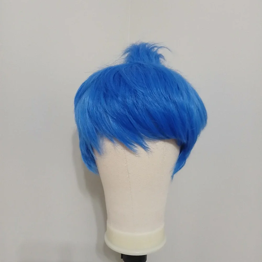 Short‎ Blue Cosplay Wig Layered Synthetic Costume Hair with Top Tuft